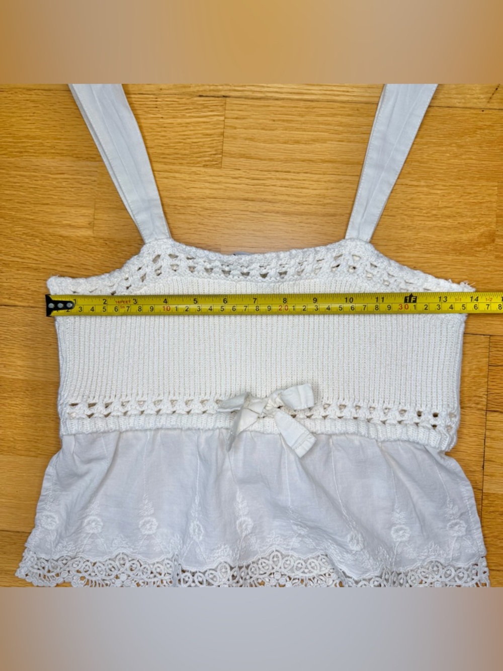Zara Cream Crochet Ribbed Knit Lace-Trim Cami Tank S EUC Cottage Ballet Boho - Picture 7 of 11